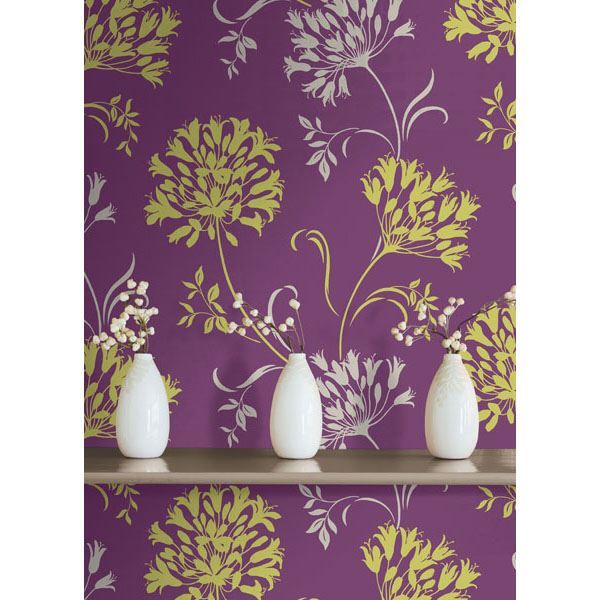 Nerida Purple Floral Silhouette - Brewster Wallcovering