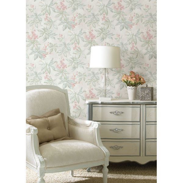 Palma Pastel Leaf Blossom Trail - Brewster Wallcovering