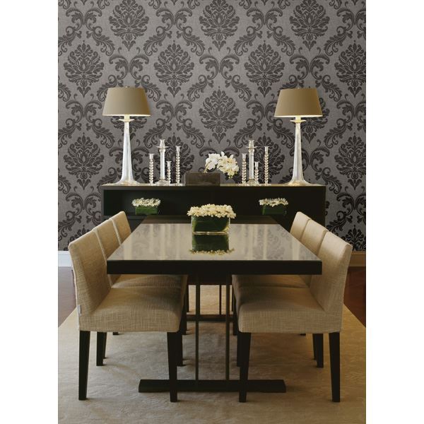 Sebastion Grey Damask  | Brewster Wallcovering - The WorkRm