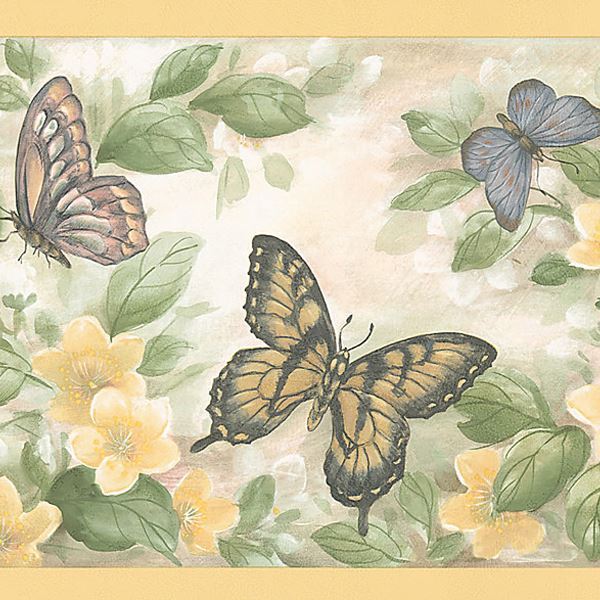 Yellow Butterfly Floral Border  | Brewster Wallcovering