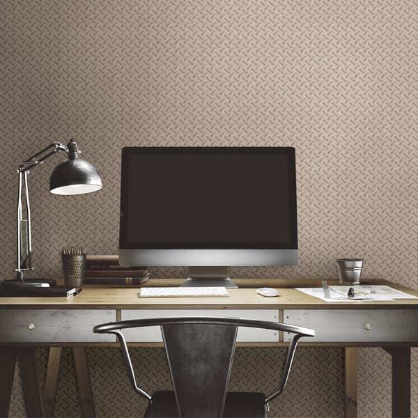 Gridlock Grey Faux Diamond Plate - Brewster Wallcovering