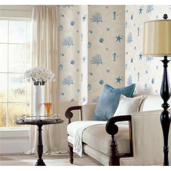 Boca Raton Blue Seashells  | Brewster Wallcovering - The WorkRm