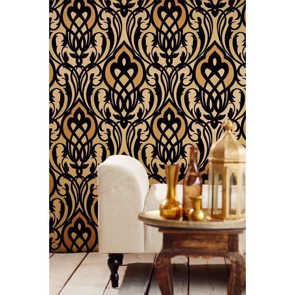 Sahrzad Gold Nouveau Damask  | Brewster Wallcovering - The WorkRm