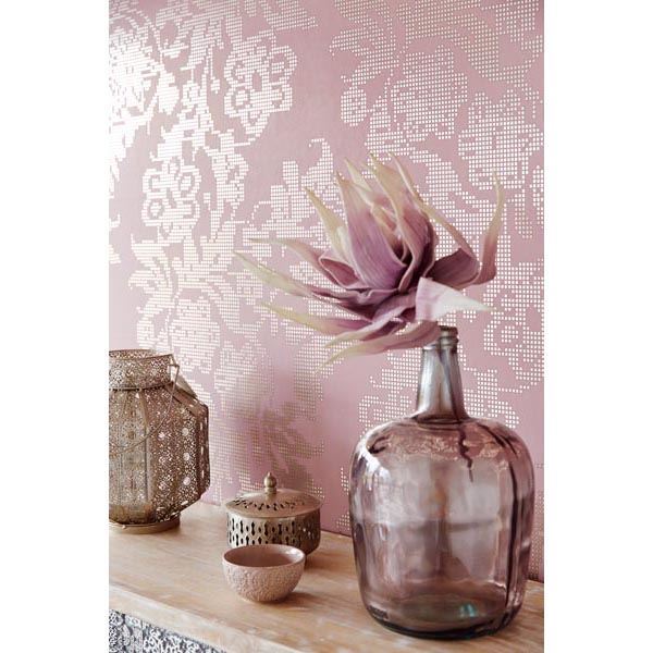 Sadira Rose Pixelated Modern Floral  | Brewster Wallcovering