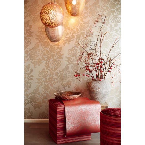 Sadira Brass Pixelated Modern Floral  | Brewster Wallcovering
