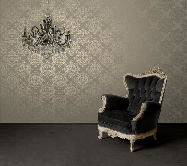 Gabrielle Gold Lace Feature  | Brewster Wallcovering