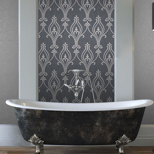 Luca Charcoal Damask  | Brewster Wallcovering - The WorkRm