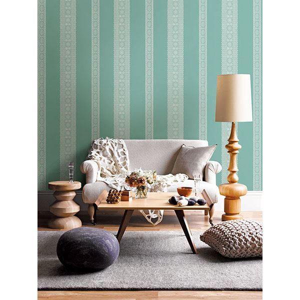 Brynn Turquoise Paisley Stripe Wallpaper - Brewster Wallcovering