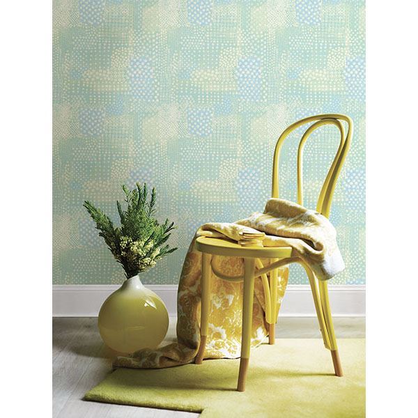 Flower Power Green Patchwork - Brewster Wallcovering