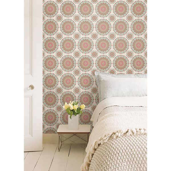 Gemma Aqua Boho Medallion - Brewster Wallcovering