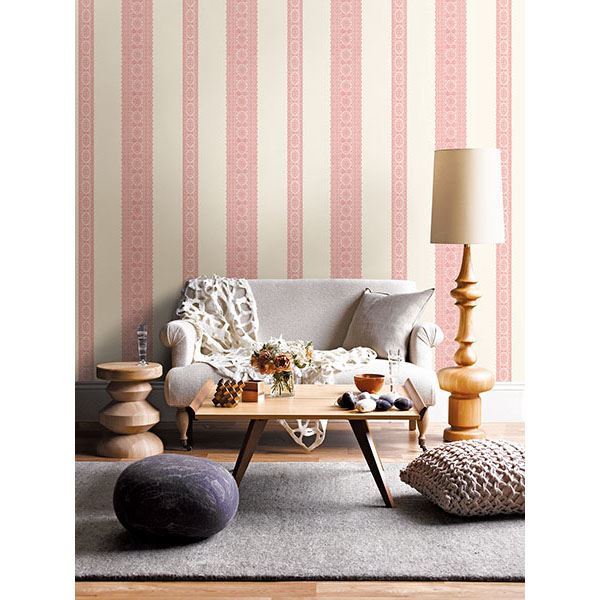 Brynn Pink Paisley Stripe Wallpaper  | Brewster Wallcovering