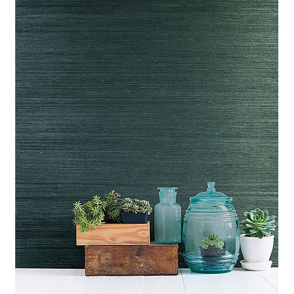 Thanos Teal Grasscloth - Brewster Wallcovering