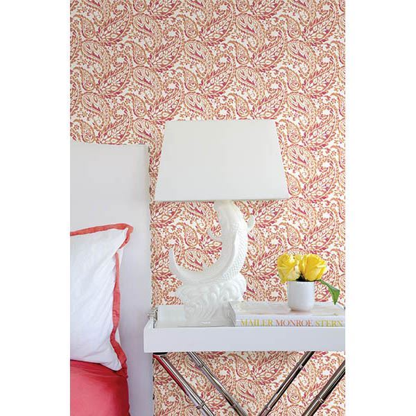 Adrian Pink Paisley Wallpaper  | Brewster Wallcovering