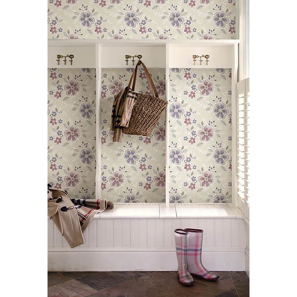 Chloe Purple Floral - Brewster Wallcovering