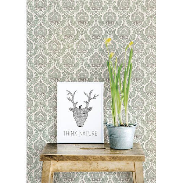 Lulu Dark Green Damask  | Brewster Wallcovering - The WorkRm