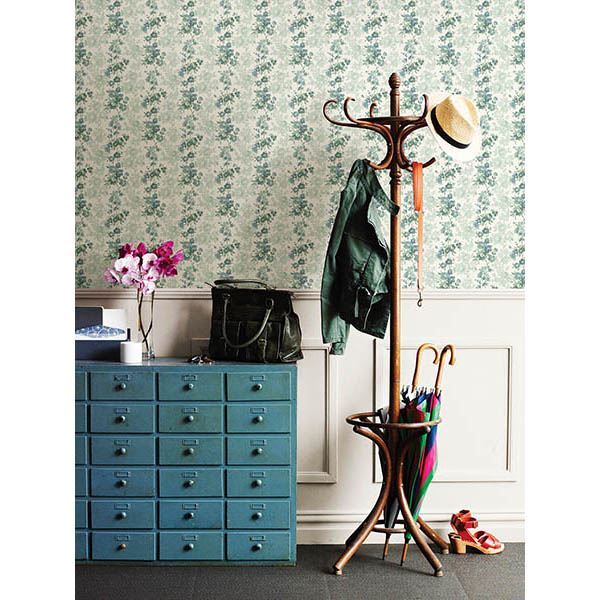 Charlise Teal Floral Stripe  | Brewster Wallcovering - The WorkRm