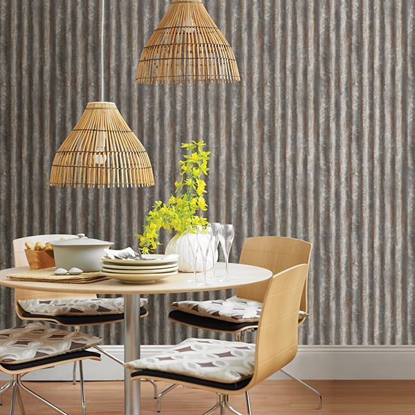 Corrugated Metal Charcoal Industrial Texture  | Brewster Wallcovering - The WorkRm