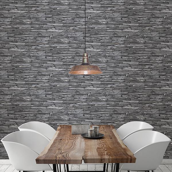 Stacked Slate Charcoal Industrial  | Brewster Wallcovering - The WorkRm