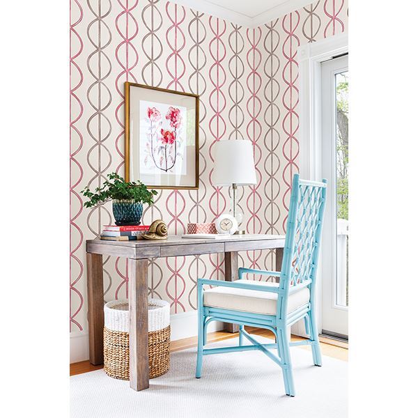 Banning Stripe Pink Geometric - Brewster Wallcovering