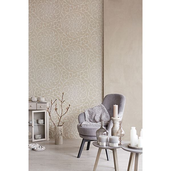 Leanne Taupe Metallic Dot Medallion  | Brewster Wallcovering - The WorkRm