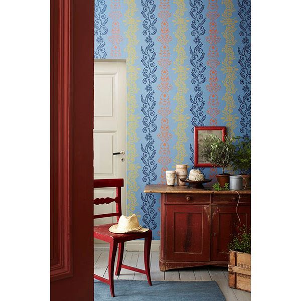 Anja Blue Ornate Stripe  | Brewster Wallcovering
