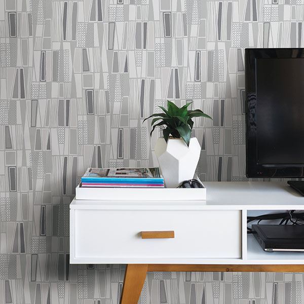 Taavi Grey Retro Geometric - Brewster Wallcovering