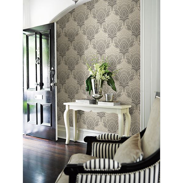 Twill Charcoal Damask  | Brewster Wallcovering - The WorkRm