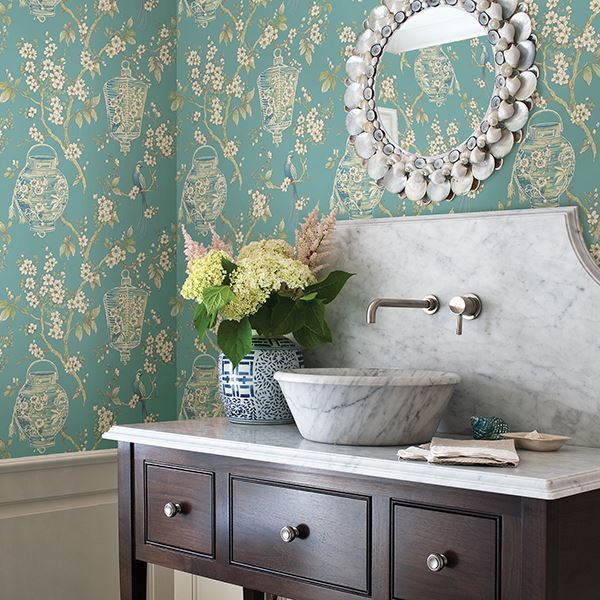 Serenity Turquoise Lanterns  | Brewster Wallcovering