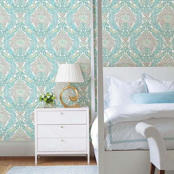 Fontaine Teal Damask  | Brewster Wallcovering - The WorkRm