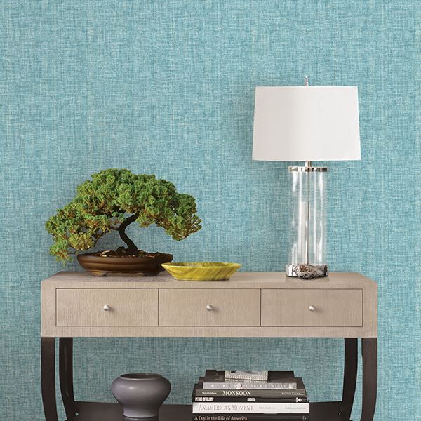 Oasis Turquoise Linen - Brewster Wallcovering