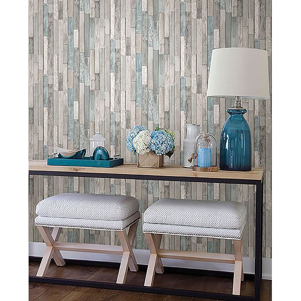 Barn Board Grey Thin Plank Wallpaper - Brewster Wallcovering