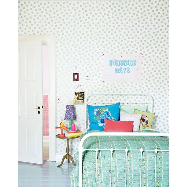 Odette Mint Stamped Dots Wallpaper  | Brewster Wallcovering