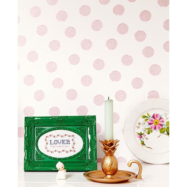 Odette Peach Stamped Dots Wallpaper  | Brewster Wallcovering