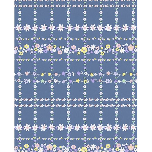 Brewster Wallcovering-Belina Blue Flower Check Wallpaper