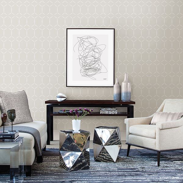 Fusion Neutral Geometric Wallpaper - Brewster Wallcovering