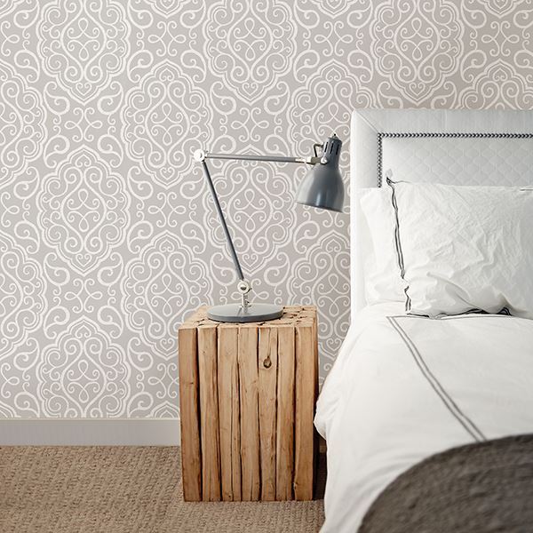 Heavenly Taupe Damask Wallpaper  | Brewster Wallcovering - The WorkRm