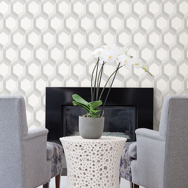 Hex Grey Geometric Wallpaper - Brewster Wallcovering