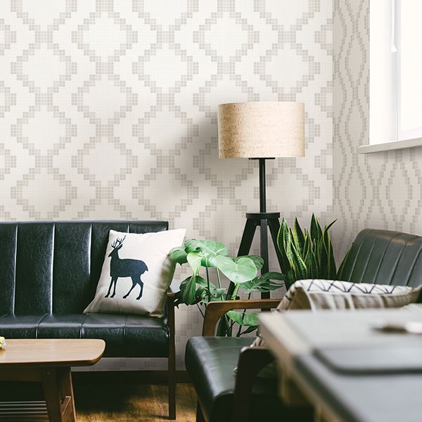 Mosaic Taupe Grid Wallpaper  | Brewster Wallcovering - The WorkRm