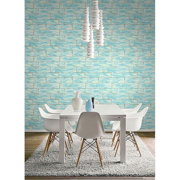 Shipwreck Aquamarine Wood Wallpaper - Brewster Wallcovering