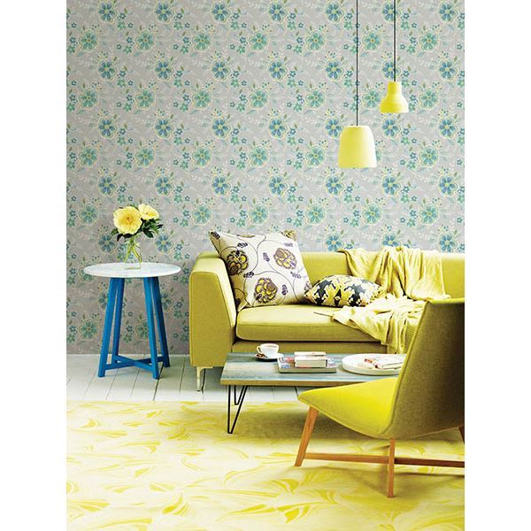 Chloe Green Floral Wallpaper - Brewster Wallcovering