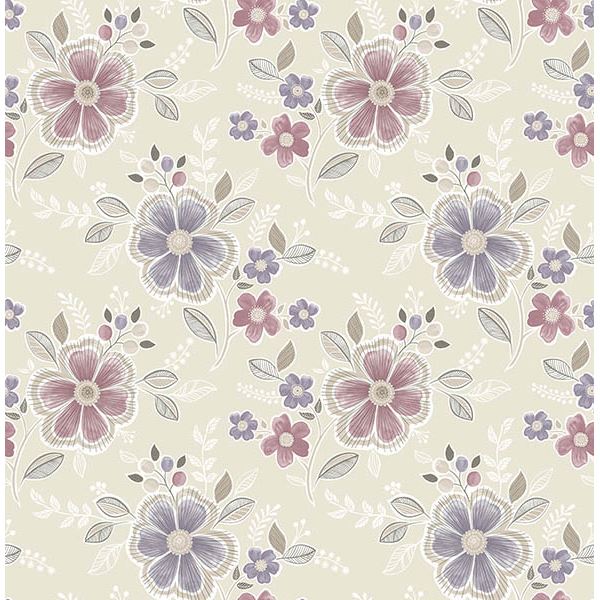 Brewster Wallcovering-Chloe Purple Floral Wallpaper