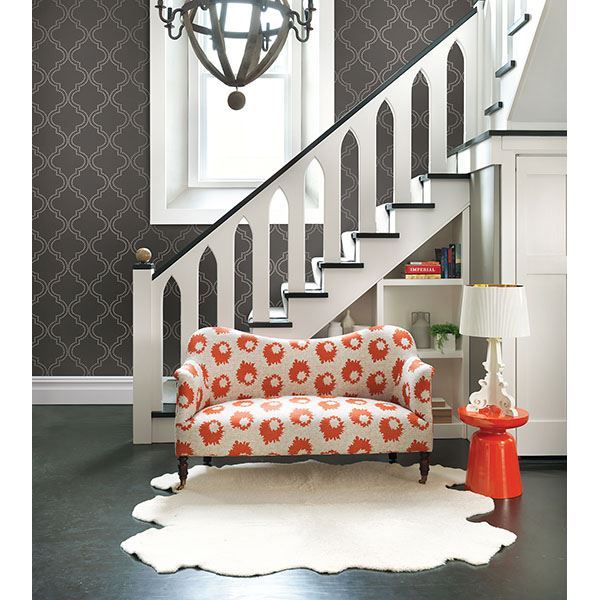 Tetra Charcoal Quatrefoil Wallpaper - Brewster Wallcovering