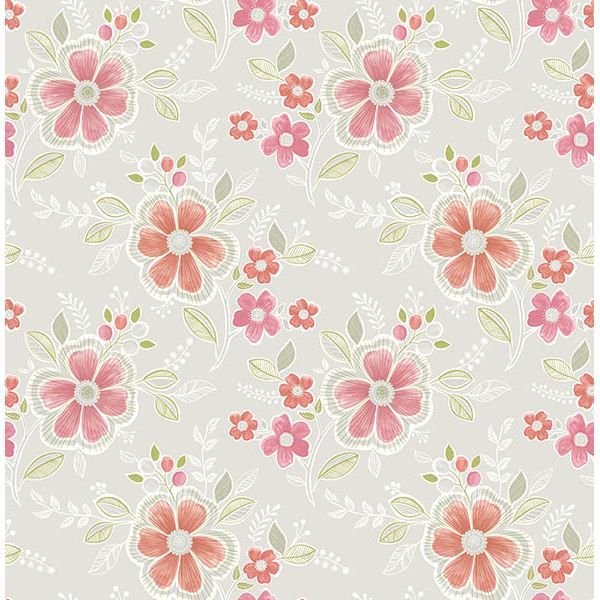 Brewster Wallcovering-Chloe Peach Floral Wallpaper