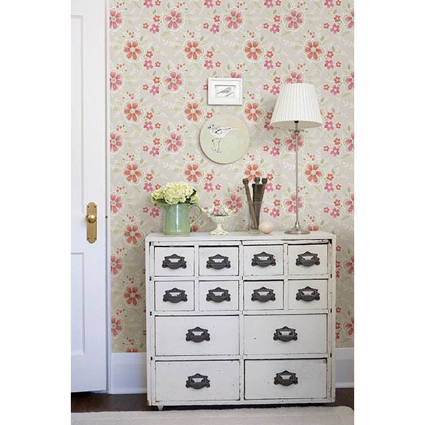 Chloe Peach Floral Wallpaper  | Brewster Wallcovering - The WorkRm