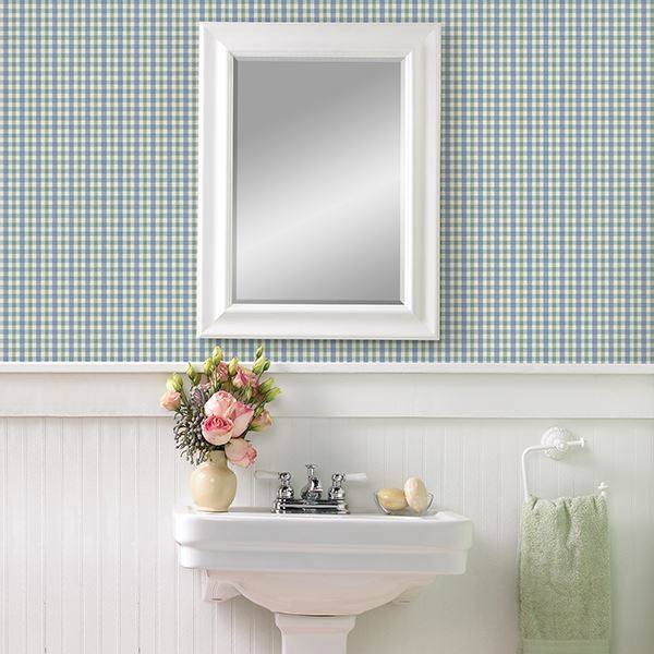 Roslin Aqua Check Wallpaper  | Brewster Wallcovering - The WorkRm