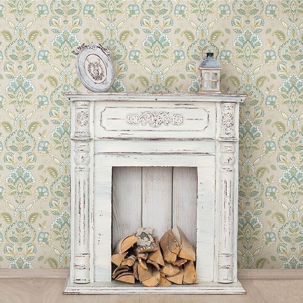 Rayleigh Teal Floral Damask Wallpaper - Brewster Wallcovering