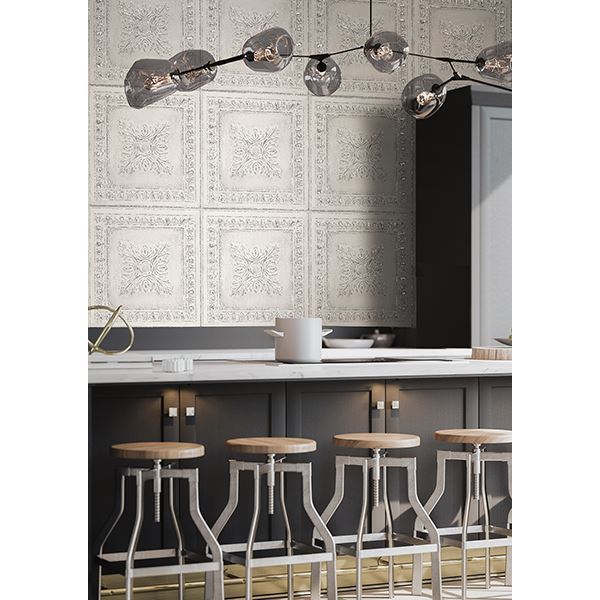 Ornamental Off-White Tin Tile Wallpaper  | Brewster Wallcovering - The WorkRm