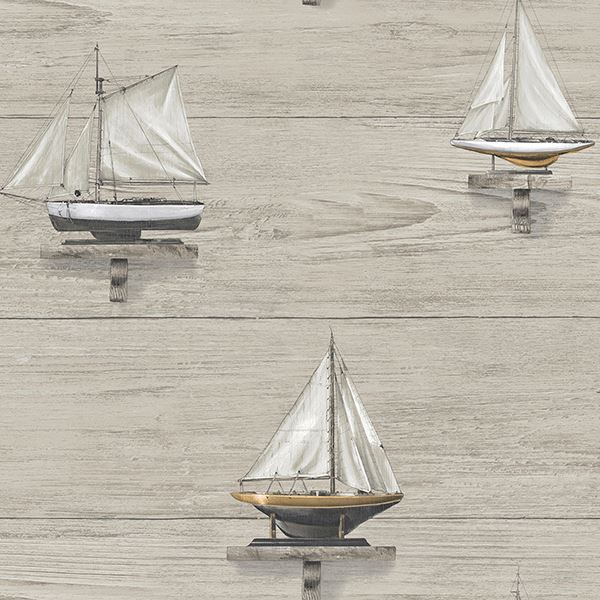 Picture of Set Sail Grey Wood Wallpaper