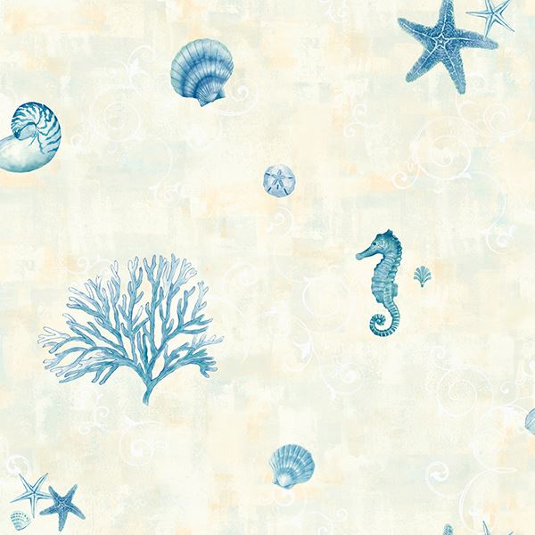 Picture of Boca Raton Blue Seashells Wallpaper