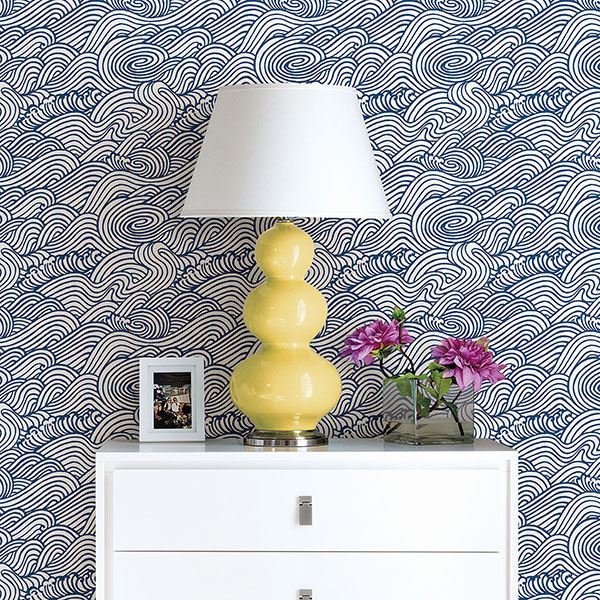 Mare Navy Wave Wallpaper  | Brewster Wallcovering - The WorkRm